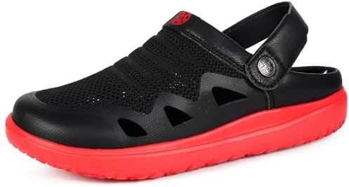 Herr Kvinnor Träskor och Sabot Strand Trädgård Tofflor Strandskor Sommar Lätta Bekväma Andningsbara Sandaler Clogs Utomhus Tofflor, Svart röd A, 44 EU