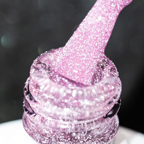 BURANO UV Glitzer Nagellack, 7.3ml Reflective Nagel Gel UV lack, Rosa Nägel Nagellack Led Holographisch Gel Polish Curing Need S2