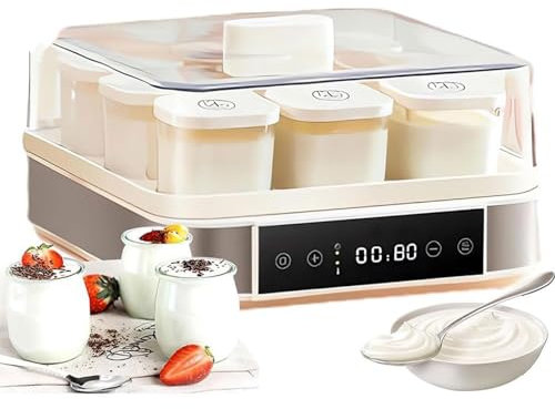 Yogurtera Automática, Fermentador Eléctrico Digital Para Yogur, 9 Tarros De Cristal 170ml, Pantalla LCD, Diseño Visual 360° Con Temperatura Ajustable Y Control De Tiempo, Para Hacer Queso, Natto Maker