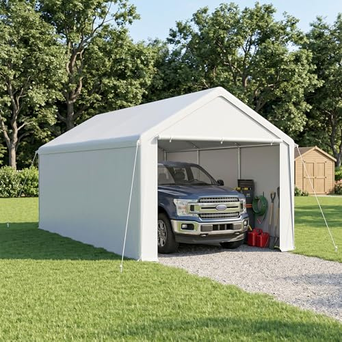 Aufun Tält 3 x 6 m (3 x 6 m) tält, vattentätt tält med PE-tak, rivtålig, med avtagbara sidoväggar, UV-beständig och vinterbeständig för bil, SUV, lastbil, båt, vit