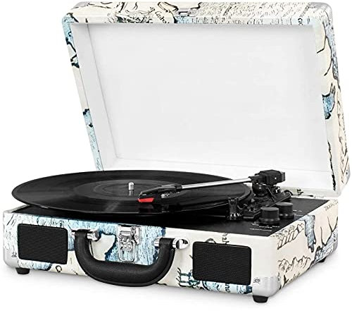 HCZKIUJY Tourne-Disque phonographe, Tourne-Disque BL, Platine Vinyle 3 Vitesses, Haut-parleurs stéréo intégrés, entrée auxiliaire/USB, Prise Casque et Sortie RCA, Valise Portable