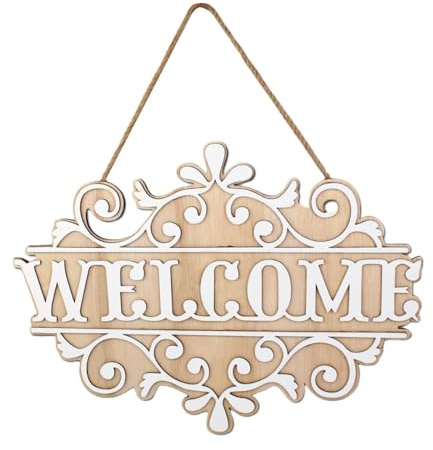 MotiveTech Panneau de Bienvenue en Bois avec Ficelle Suspendue, Décoration Rustique Polyvalente, 41 X 30 Cm, pour Bureau, Salle de Classe, Accessoires