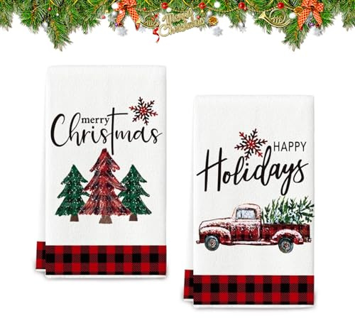 dellyy 2er Set Küchentücher 42x60cm, Geschirrtücher Weihnachten aus Polyester, Küchenhandtücher mit Weihnachtsmotiv, langlebige Geschirrtuch Weihnachten, Weihnachtsdeko, Winter Deko