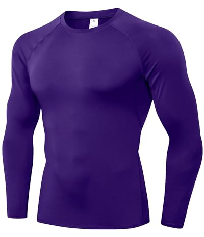 Yuerlian Purple Mens Running Compression Shirt Long Sleeve Gym Workout Base Layer Cool Dry Top Undershirt Sports T-Shirt for Training Cycling Yoga Exercise