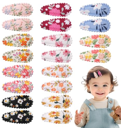 20 Horquillas para Niñas Pequeñas, Pinzas de Pelo con Estampado Floral, Antideslizantes de Tela, Accesorios para el Cabello de Bebés y Niñas (Estilo 3)