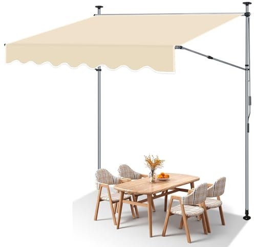 ISOISL Klemmmarkise 350 cm breit, Markise Balkon ohne Bohren Handkurbel & Seitenstangen verstellbar, Höhenverstellbar, UV-beständig Sonnenschutz für Terrasse Balkon Veranda, Beige