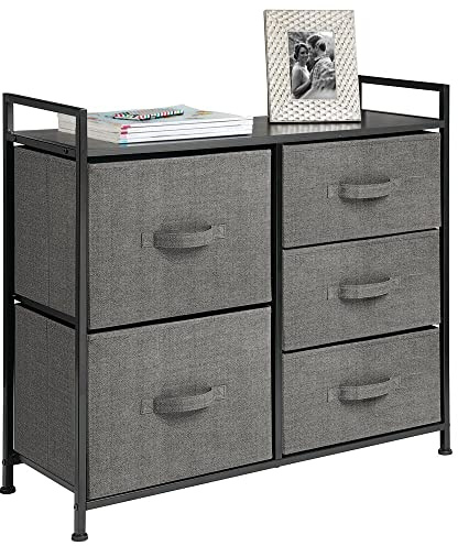 mDesign Kommode aus Stoff – schmaler Schrank Organizer mit 5 Schubladen – praktisches Aufbewahrungssystem für Schlafzimmer, Schlafsaal und kleine Wohnräume – anthrazit