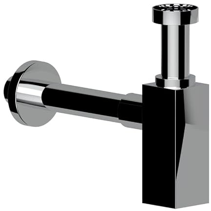 ERCOS Sifone Per Lavabo Quadrato In Ottone Cromato, Attacco da 1/4 , Dimensione Max 350x275 MM