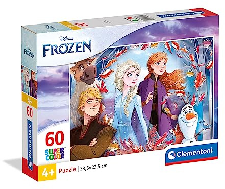 Clementoni 26058 Supercolor Frozen 2 – Puzzle 60 Teile ab 4 Jahren, buntes Kinderpuzzle mit besonderer Leuchtkraft & Farbintensität, Geschicklichkeitsspiel für Kinder