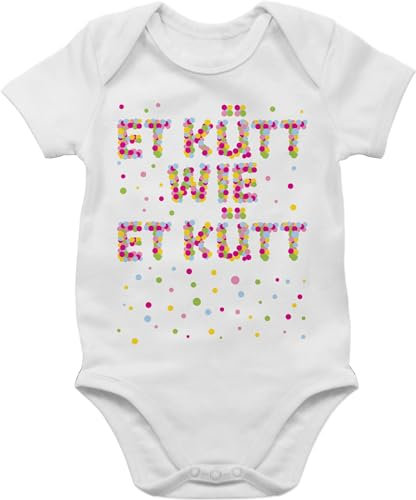 Baby Body Junge Mädchen - Karneval & Fasching - Et kütt wie et kütt Konfetti I Köln I Kölsches Grundgesetz I Echte Kölner - 12/18 Monate - Weiß - faschingsstrampler fastnacht koeln babybody