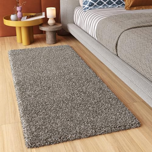 TAPISO Essence Teppich Läufer Flur Brücke Shaggy Hochflor Langflor Grau Einfarbig Weich Modern Design Korridor Schlafzimmer ÖKOTEX 80 x 300 cm