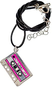 Miniblings Kassetten Mixtape Retro Halskette MC Musik Tape rosa | Zum Kombinieren gedacht, gefertigt in Berlin, mit Lederkette und Leder