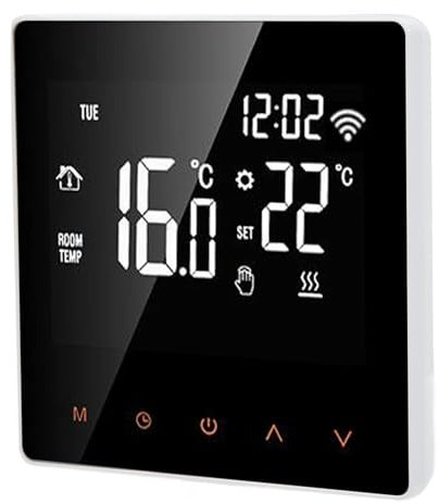 Thermostat Connecté Mural, WiFi pour Chaudière, ME81H AC 230V WIFI Thermostat intelligent, affichage LCD Thermostat Intelligent Thermostat de chauffage par le sol(16A, white back orange press)