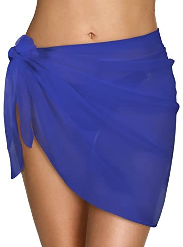 Xnova Strand Wrap Sarong Damen, Chiffon Vertuschung Wickelröcke, Kurz Bikini Rock Cover up, Strandtuch Strandkleid Tücher Wickelrock Badeanzug Sexy für Urlaub Sommer（1 PC Blau）