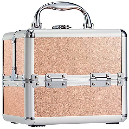 Kosmetikkoffer mit Spiegel Schminkkoffer Leer Make up Koffer Alu Beauty Case Abschließbarer Make up Organizer Koffer, Glänzend Orange