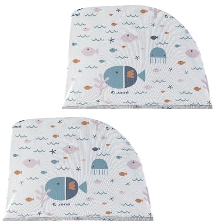 Jané Parasol Coche Bebé Ventana, Protección Solar UV 30+, Antimosquitos, Universal, Transpirable, Pack 2 Unidades, Talla L, Azul