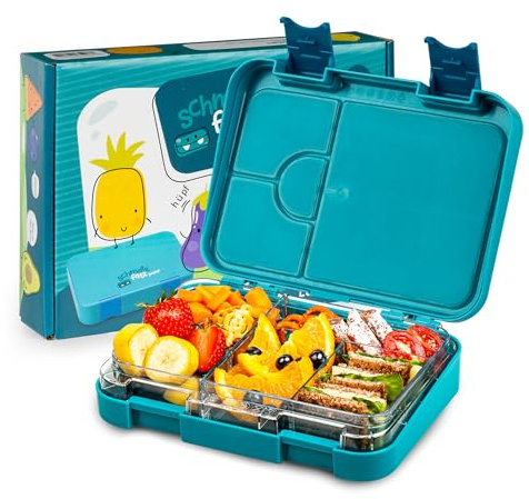 schmatzfatz Junior Brotdose mit Fächern, Bunte Brotdose, Bento Unterteilt & Auslaufsicher, BPA-Freie Lunchbox Kita, Bento Box, Sichere Vesperdose