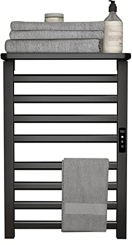 WPHH Radiatore Scaldasalviette Elettrico, Termoarredo Elettrico A Parete con Ripiano Superiore, Asciuga Asciugamani in Lega di Alluminio con Timer, Efficienza Energetica,Nero,Hardwired