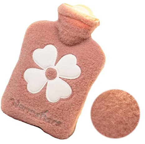 TBHOME Heißwasserflasche Mit Flauschiger Abdeckung, Sicherer Lecksicherer Deckel Heißer Wasserbeutel/Light Pink/1000Ml