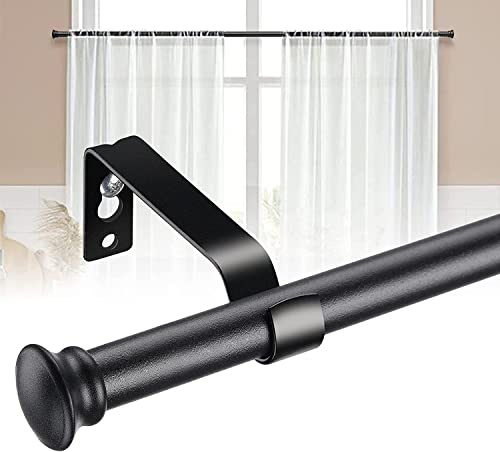 Barra de Cortina, 71-198cm Barra Extensible con tapa y Soportes, 16 mm de Diámetro Barra de Cortina Juego Ajustable de Herrajes de Acero Inoxidable Decorativa para Dormitorio/Negro Mate