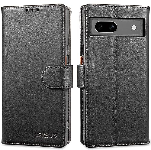 LENSUN Lederhülle für Google Pixel 7 Pro, Handyhülle [Echtes Leder] [Magnetverschluss] [RFID Schutz] Handytasche Echtleder Hülle für Google Pixel 7 Pro 5G - Schwarz