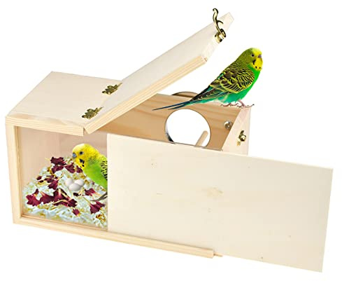 Vehomy Vogelnestkasten Natürliche Holz Vogelnesthütte mit transparenter Acrylplatte für Vogelkäfig Papageien Zuchtbox Nestkasten mit Lichtschild für kleine Papageien Cockatiel Lovebirds Budgie Conure