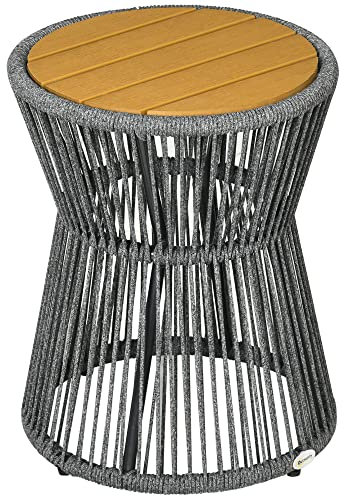 Outsunny Ratten Beistelltisch, Bistrotisch, Kaffeetisch mit Kunststofftischplatte, Gartentisch mit verstellbaren Füßen, für Terrasse, Alu Dunkelgrau+Natur