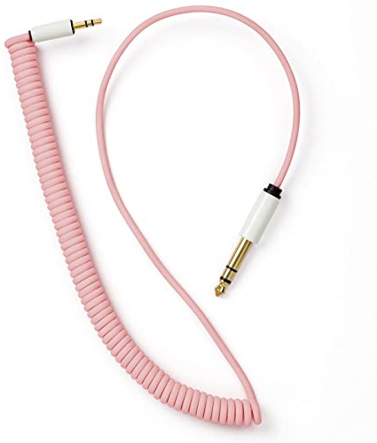 MyVolts Candycord - Cavo audio, da mini jack dritto a jack grande dritto, riccio, da 65 cm a 90 cm, colore: Rosa marshmallow