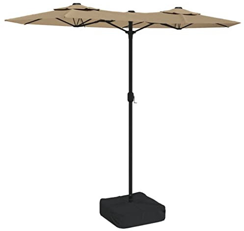 vidaXL Doppelsonnenschirm, Sonnenschirm mit LEDs Eisenmast, Gartenschirm mit Kurbel Sonnenschirmständer, Marktschirm Strandschirm UV-Schutz, Taupe