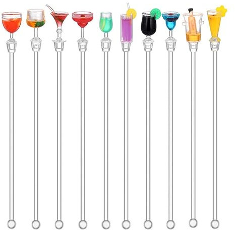 JOCXZI Cocktail Sticks,23CM Cocktail Rührer Personalisiert Acryl,Bunter Cocktail Rührlöffel,Cocktail Stirrer Wiederverwendbares,Praktischer Barlöffel für Party Bar Café Restaurant,10 Stück