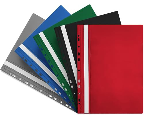 Netuno 5x Schnellhefter A4 farbig sortiert Kunststoffmappe mit Klarsichtdeckel Beschriftungsfeld gelocht Mappe Ordnung Büro Studium Archiv Aufbewahrung Dokumente