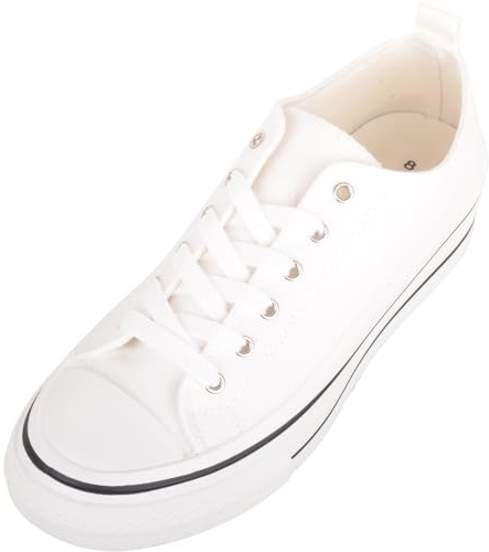 Womens Lace Up Casual Leisure Canvas Trainers Sneakers Pumps with Chunky Platform Sole