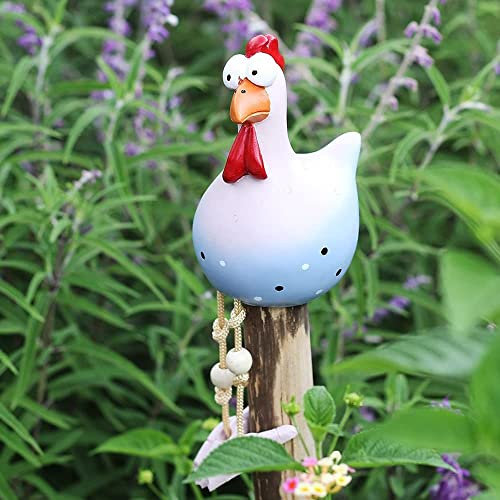 TLHWIN Keramik Huhn Gartendeko,Gartendeko Huhn Deko,Handarbeit Gartenstatue Dekorative Henne Huhn,Gartenstecker Figur Terrasse Wetterfest,Harz Statue Bauernhof Balkon Wohnzimmer Deko