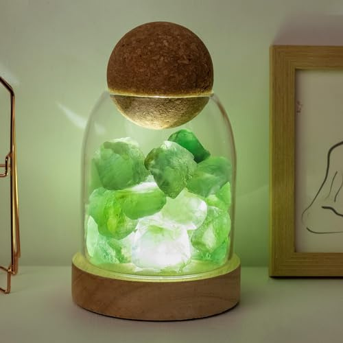 Runyangshi Green Fluorite Night Lamp 6.3 Natural Healing Crystal Aroma Stone Diffuser Bedside Lamp USB Port 3 Colours Dimming Mode Bedroom Lamp Home Decor
