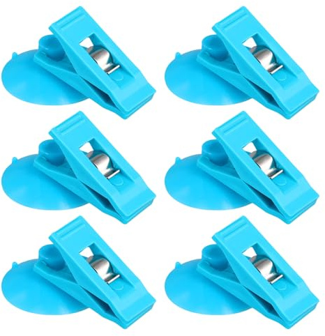 6pcs Suction Cup Clips, Shower Curtain Clips Splash Guard Round Suction Cups with Clamp to Prevent Water Splashing Out Windproof Suction Wall Hanger/Holder for Fridge Shower Room Glass Window(Blue)