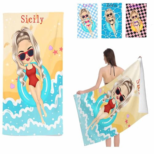 UNAGRI Personalisiert Strandtuch Mit Namen, Personalisierte Handtuch Badetuch Mit Namen Mikrofaser Strandtuch Lustiger Mädchen Strand Groß 100x200cm Badetuch Kinder Für Strand Handtuch (60 x 120 cm)