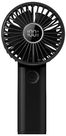 Fioyal Mini Portable Fan, Powerful Handheld Fan Rechargeable with LED Display, Hand/Desk/Neck 3 In 1 Personal Fan with 6 Speed and 180° Foldable, Quiet for Travel Beach Lash Indoor Outdoor(Black)