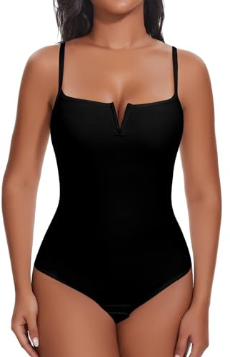 SHAPERIN Body Sculptant Femme Gainant Ventre Plat Shapewear Bodysuit String Débardeur Col Carré Body Shaper, Noir, XL