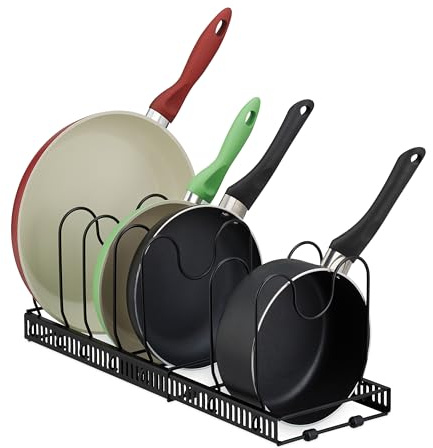 Relaxdays Pfannenhalter ausziehbar, Pfannenorganizer, Topfdeckelhalter Schublade, HxBxT: 19x59x18cm, Metall, schwarz | Topfdeckelhalter Schublade, HxBxT: 19x59x18cm, Metall