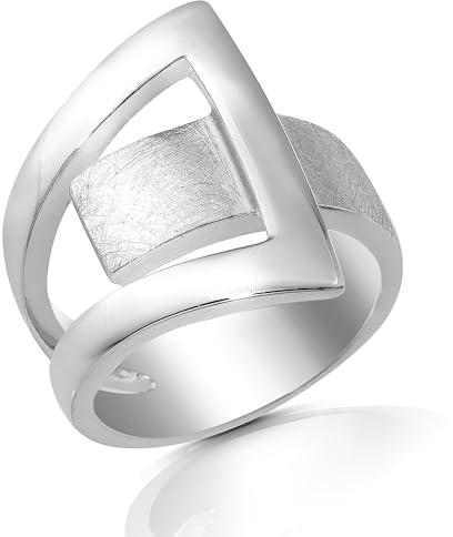 CASSINI Design Ring aus 925er Sterling Silber, gebürstet und poliert, massiv, breit, Damen Ring 3RAX