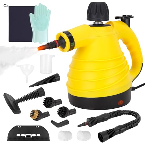 Pulitore a vapore portatile con 12 accessori e blocco di sicurezza, multiuso e potente vaporizzatore pressurizzato per la pulizia, auto, bagno, doccia, tappezzeria, malta, finestre, sporcizia, grasso