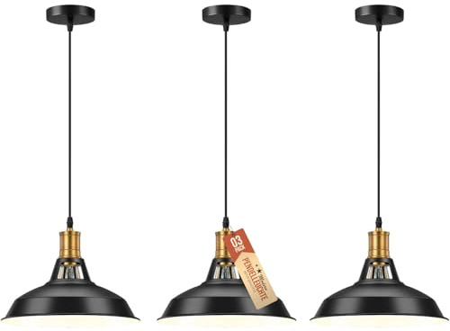 LEDSone Moderne Vintage-Pendelleuchte, industrielle Deckenleuchte, ideal für Esszimmer, Bars, Clubs und Restaurants, E27-Sockel (grün Messing) (Schwarz, weiße Innenseite (ohne Glühbirne))