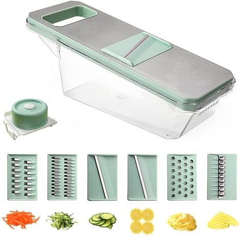 6 in 1 Vegetable Slicer Mandoline Vegetable Slicer with 6 Interchangeable Blades Veggie Slicer Julienne Shredder(Dark Grey)
