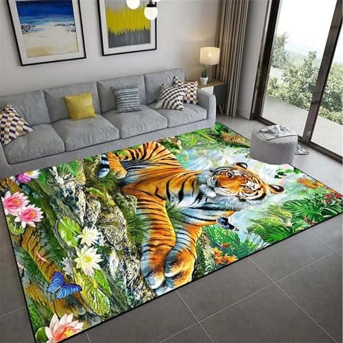 Bettvorleger 3D-Illusionsteppich Kleiner Teppich Wildtier-Tiger Teppich,Schlafzimmerteppich,Jungenteppiche Für Schlafzimmer,Wohnzimmerteppich 90 X 150 cm - Leicht Zu Reinigen-6022748683
