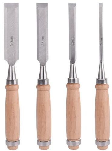 4 PCS Handmade Wood Chisel Chrome Vanadium Steel Chisel with Wooden Handle for Woodworking Woodworking Tool Set