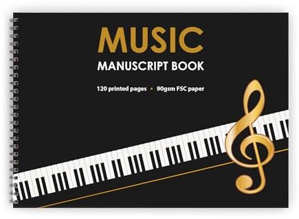 The Worcestershire Stationery Company A4 (8.3 x 11.7) Music manuscript book, 12 staves per page. 120 pages, 90gsm FSC paper. wiro bound (A4 (landscape))