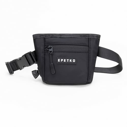 EPETKO Leckerlibeutel für Hunde mit Metall-Gürtelclip, Leistungsstarke Magnetverschluss Gerät Beutel Leckerli Hund Gürtel, Große Kapazität Hund Leckerli Tasche Beutel mit Poop Bag Dispenser (Schwarz)