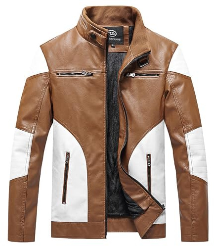 Giubbotto in Pelle Uomo, Elegante Vintage Giacche in Pelle Casuale Sottile Slim Fit Giubbino Primaverile Bomber Corto alla Moda Giubbotto Giubbotto Chiodo Giacca Leggera Cappotto in Ecopelle