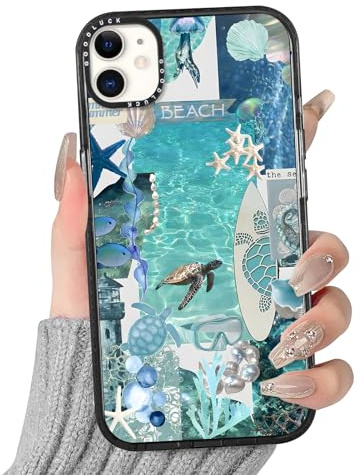 Yoedge Handyhülle für iPhone 12 Mini Hülle mit Schildkröte Muster Blau | Aesthetic Meerestier Frucht Sommer Design Case Mädchen Geschenk Schutzhülle, Transparent Silikon stoßfest Kratzfest Cover
