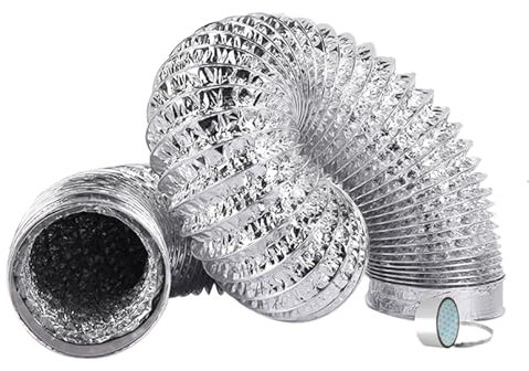 Conductos flexibles de aluminio For extractor de aire, secadora, campana extractora, cocina, baño, con 1 abrazadera de manguera y 1 cinta(1.5m 80mm)